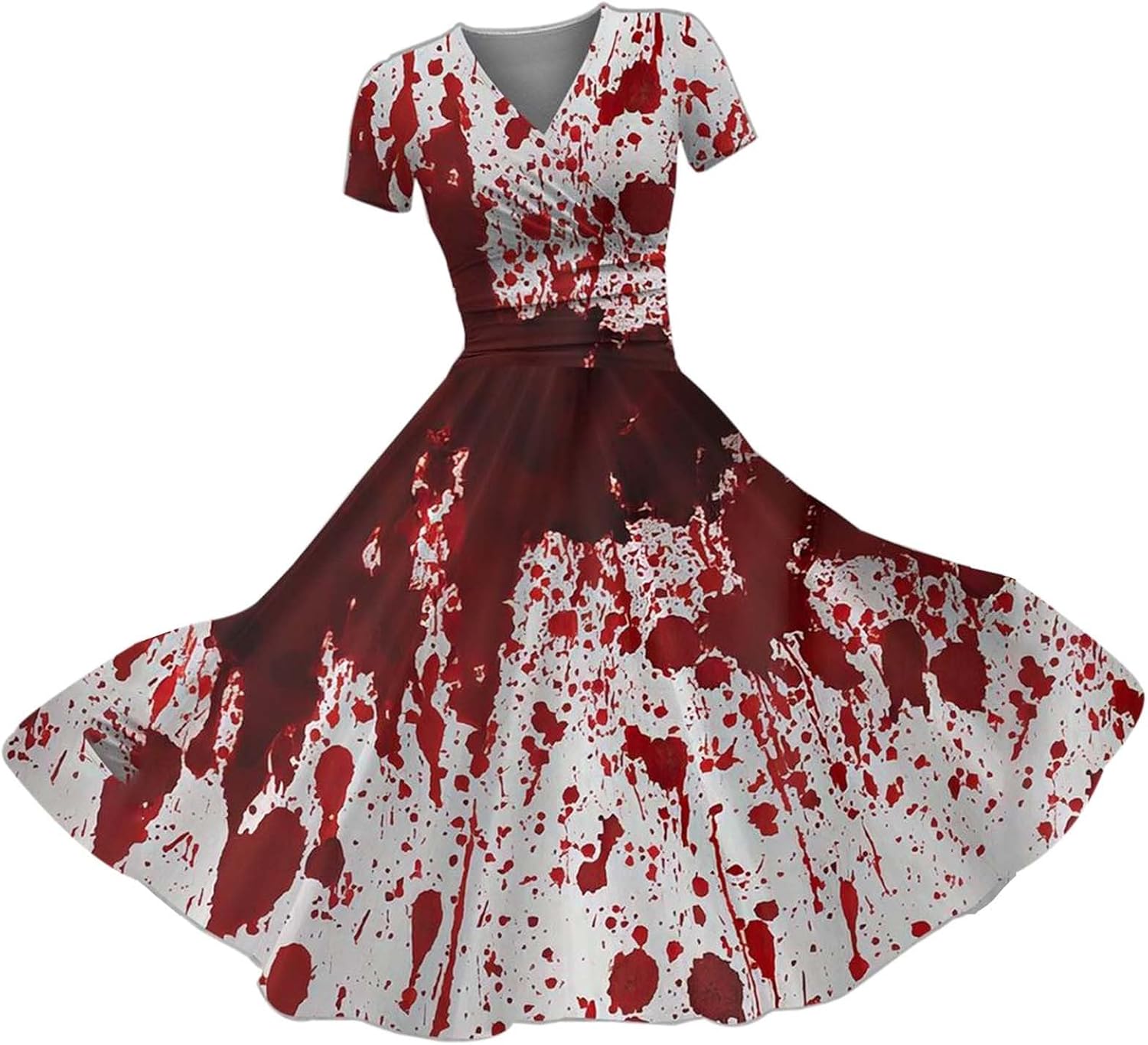 Robe Halloween Femme élégante - Manches Longues, Style A-Line Avec Effet Sang - Idéale Soirée Déguisée, Cocktail, Mi-longue - Grande Taille Disponible