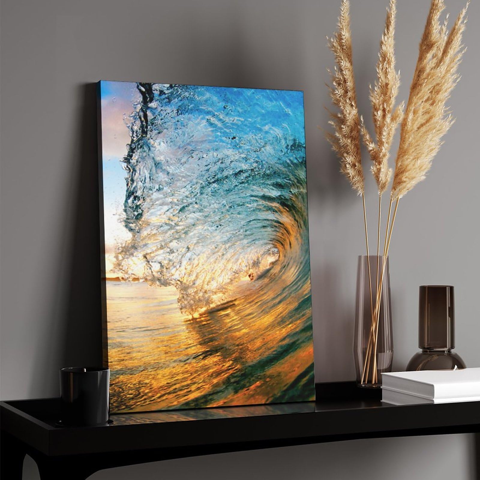 Amazon.co.jp: 絵画 夕暮れ時の波インテリア 絵画 魚眼レンズきらきら