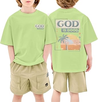 KEEVICI Boys God is Good Shirt Christian Faith Shirts for Kids Jesus Beach Palm Tree Hawaiian Tshirt Graphic Tees Cotton Tops