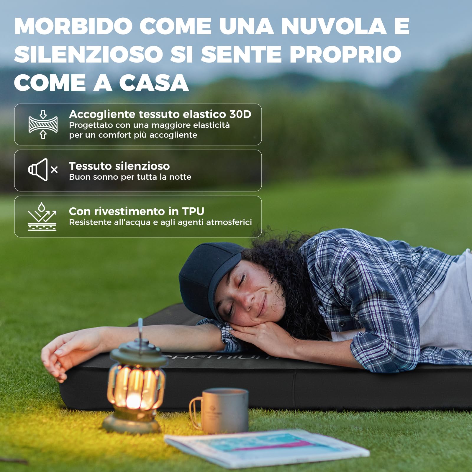 KingCamp Materasso da campeggio autogonfiante super confortevole, con struttura 3D e nucleo in schiuma per campeggio all'aperto, 198 × 76 × 7,5 cm