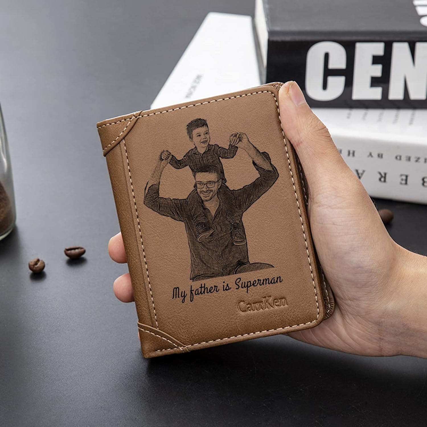 Custom Men's Leather Wallet Personalized Photo Engraved Fishing Family Name Wallets Father's Day Anniversary Birthday Gift for Dad Husband