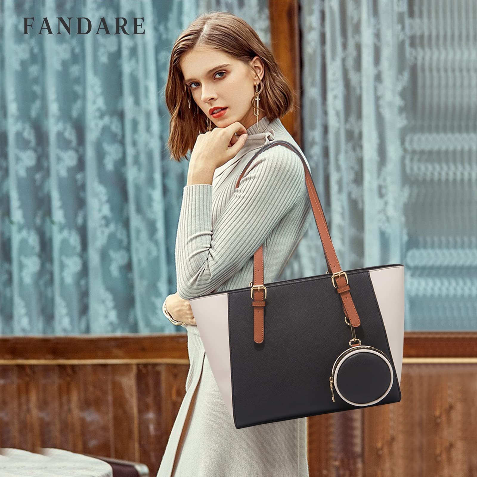 FANDARE Elegante Borsa da Donna Borsa a Mano Borsa a tracolla Spalla 3 pezzi Set Borse Tote da donna Pochette Portafoglio per Shopping Viaggio Partito Sacchetto Borsetta PU Pelle Nero