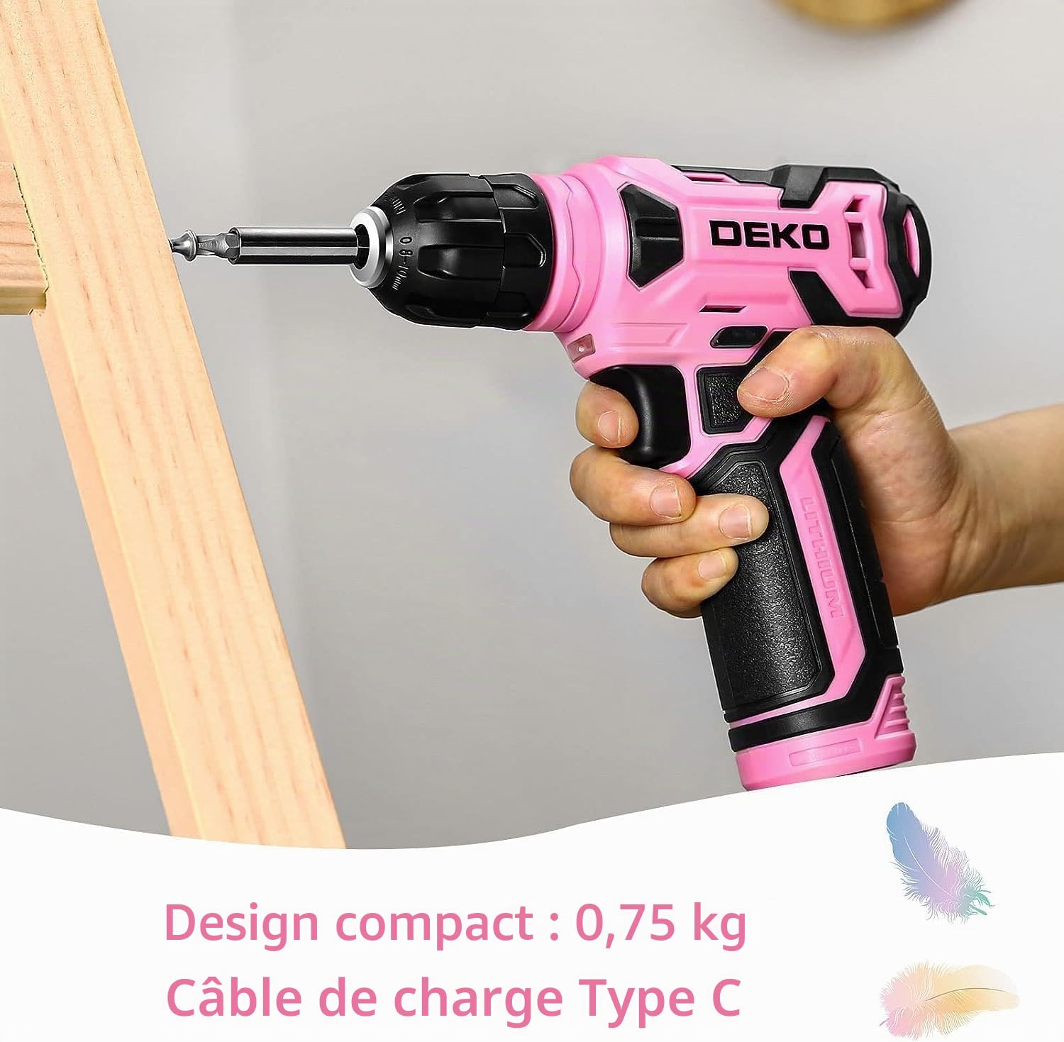 DEKO Caisse a Outil Rose avec Perceuse Visseuse Multifonction Sans Fil 8V, 126 Pièces Malette Outils complete, Ensemble d'Outils avec Perceusepour Réparation, Entretien et Travail