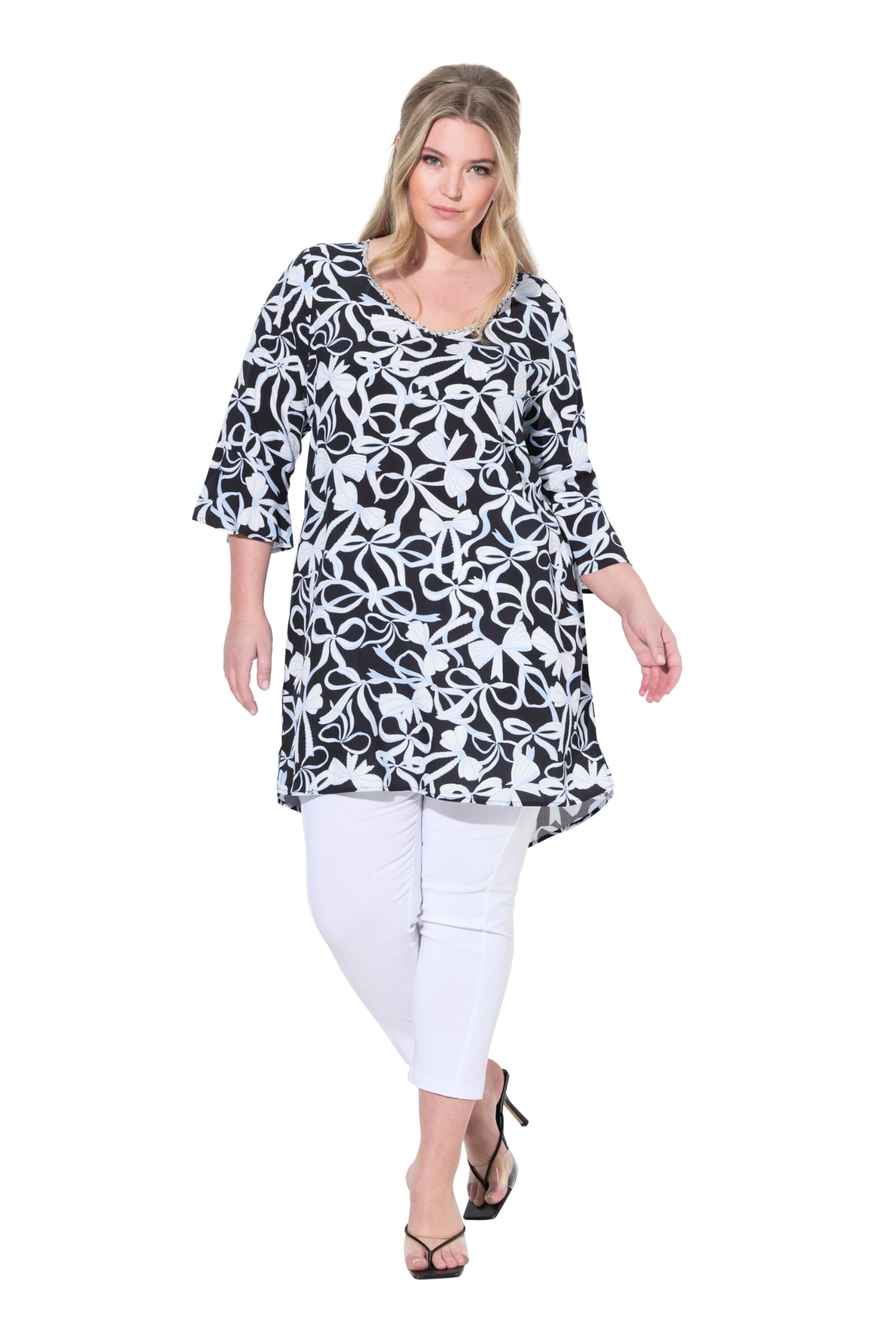 MIAMODA Damen große Größen Übergrößen Plus Size Tunika, A-Linie, Alloverdruck, 3/4-Ärmel 837100