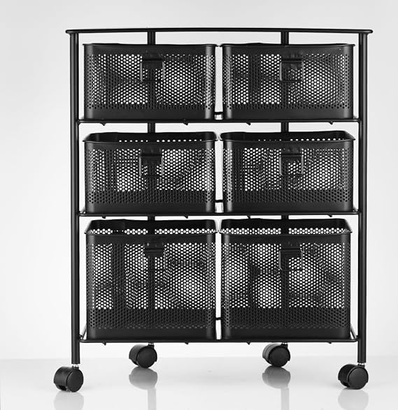 3 Tiers Split Wheeled Metal Vegetable Holder (Black)