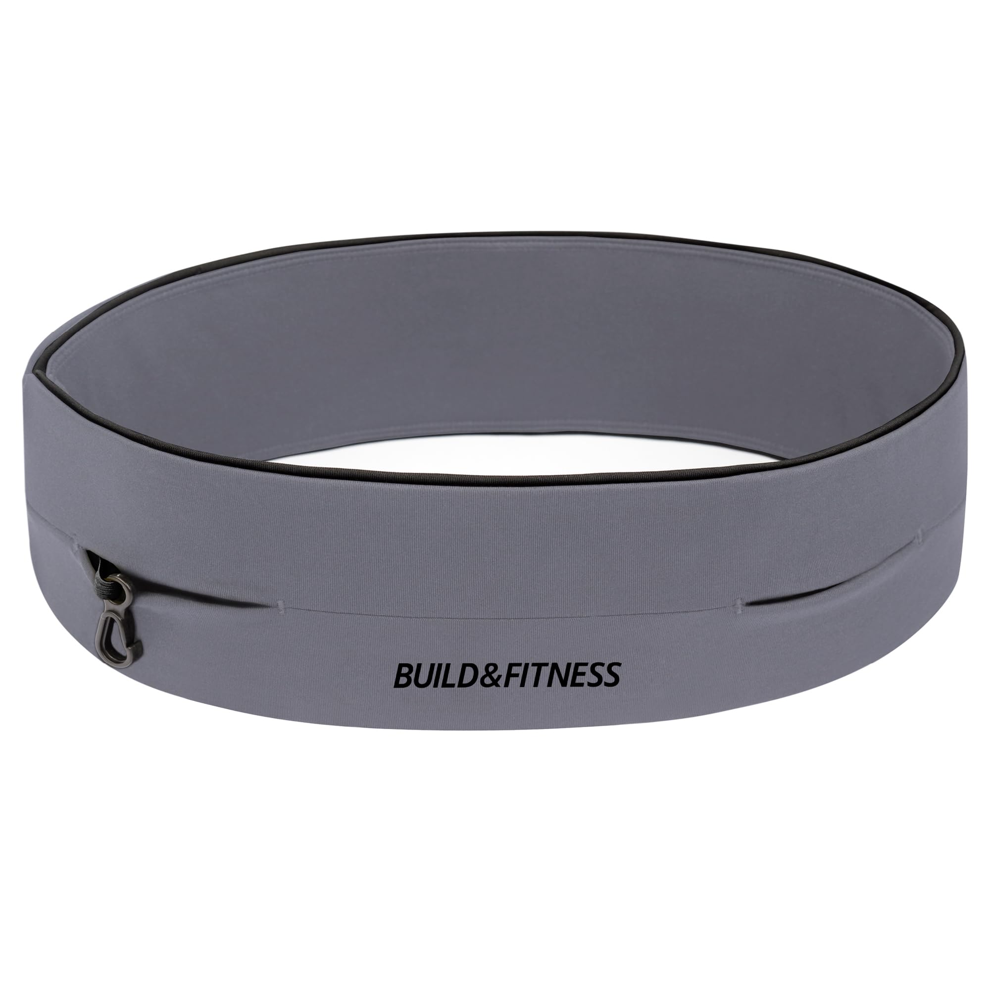 Build & Fitness Running Belt, Flip Waist Belt, Key Clip, Running Phone Holder, Running Pouch for Men and Women, Fits All iPhone's, Samsung's Grey
