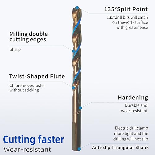 Miniatura 5 de Juego de brocas de cobalto, juego de brocas de metal para acero, metal endurecido, acero inoxidable, 21 brocas de 116 a 12 pulgadas con estuche de