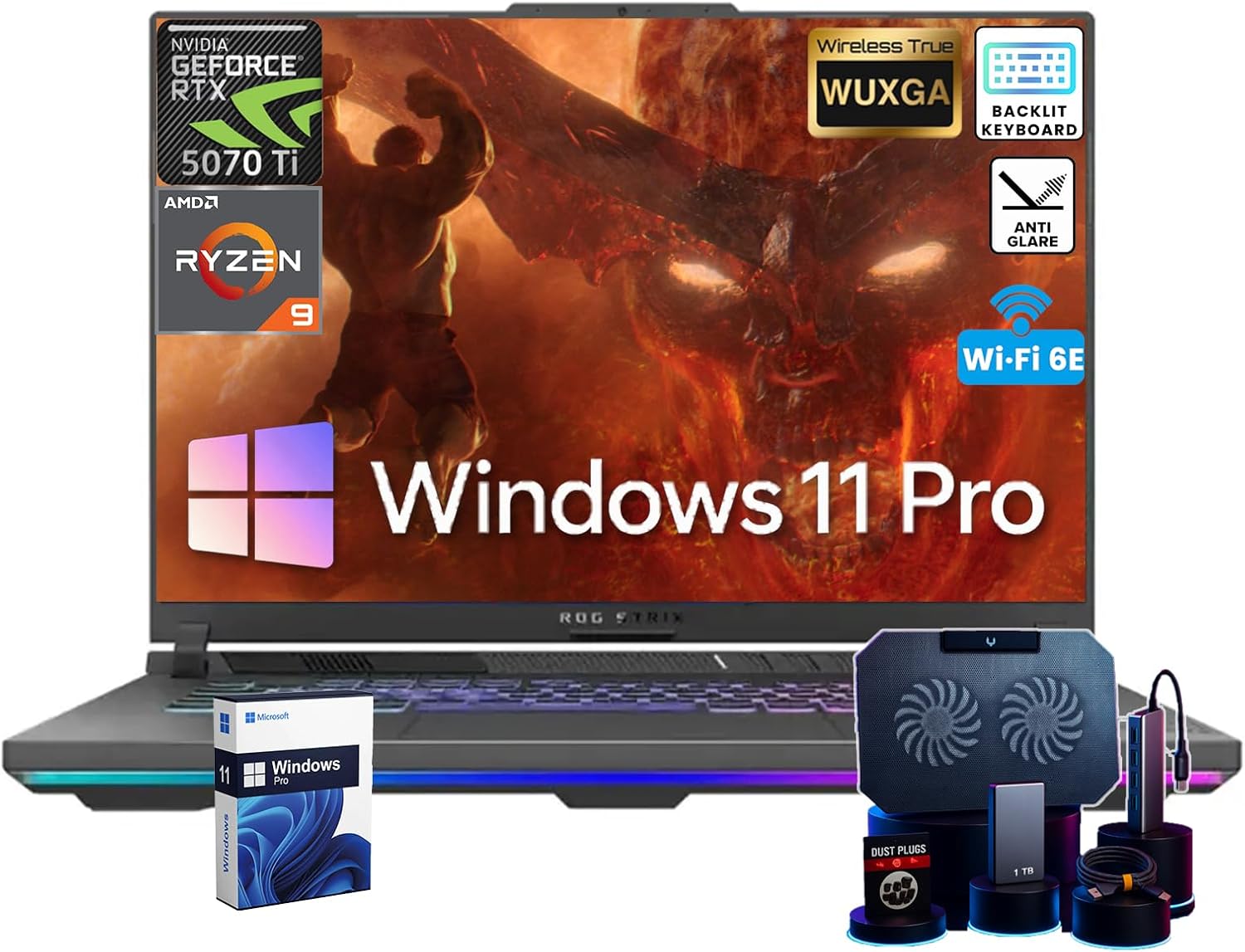ASUS ROG Strix G16 Gaming Laptop • Dedicated GeForce RTX 5070 Ti 12GB GDDR7 • 16’’ WUXGA 300 nits Display • AMD Ryzen 9 8940HX(16-Core) • Backlit KB • Win 11 Pro • Accessories • 64GB DDR5+2TB SSD