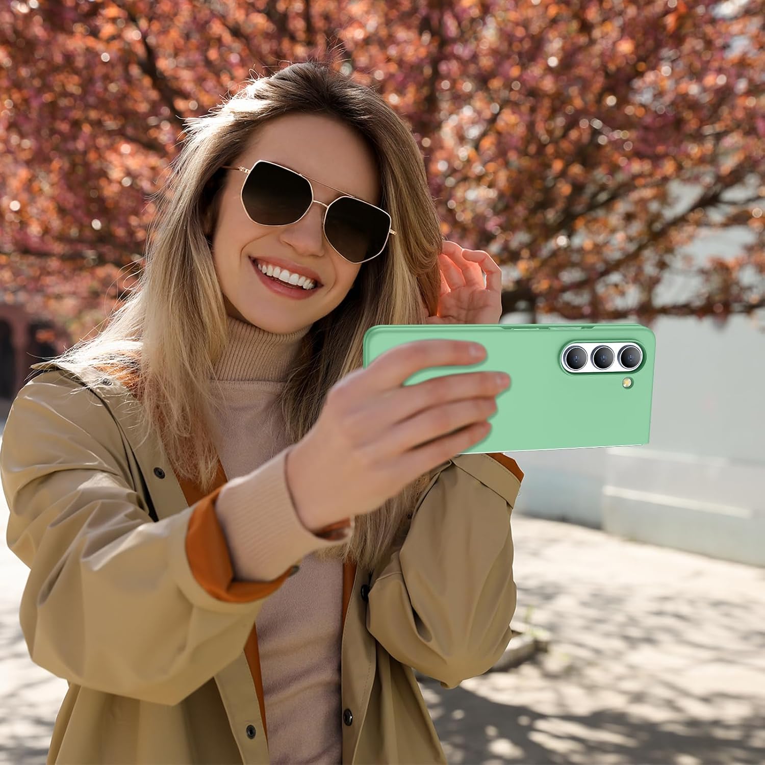 for Galaxy Z Flip 4 Case, Matte PC Case for Women Men Girls Boys Drop Protection Shockproof Slim Thin Cute Cover for Galaxy Z Flip 4, Green 10.14