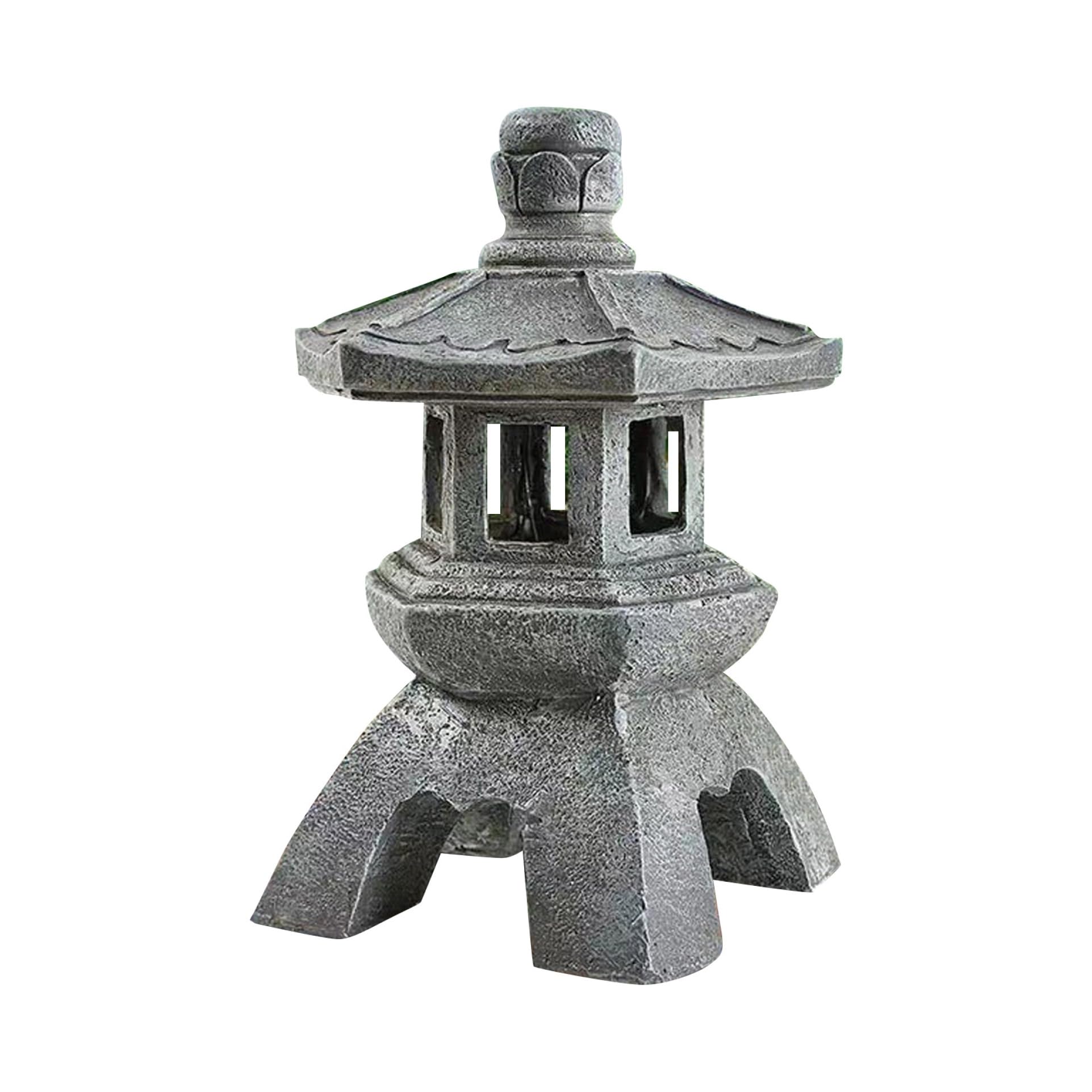 Decoración de jardín, estatua de jardín de pagoda, estilos japoneses, impermeable, estatuas de jardín solares de resina, resistentes a los rayos UV, adornos de jardín al aire libre para patio,