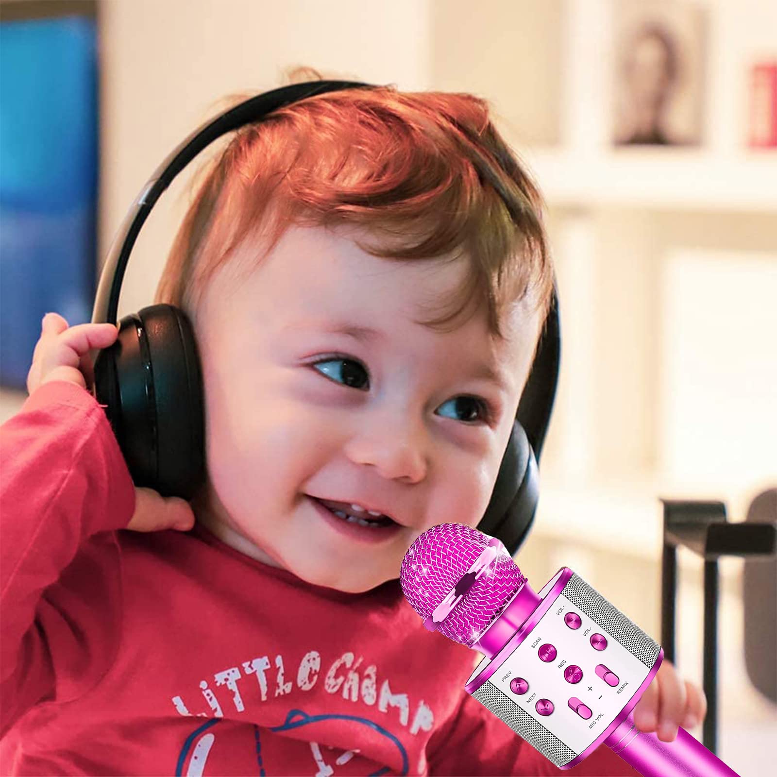 Sing-Along PRO Bluetooth Microphone - Wireless Karaoke Mic For Kids & Adults - Portable Home Karaoke Mic With Stereo Audio (Rose Gold