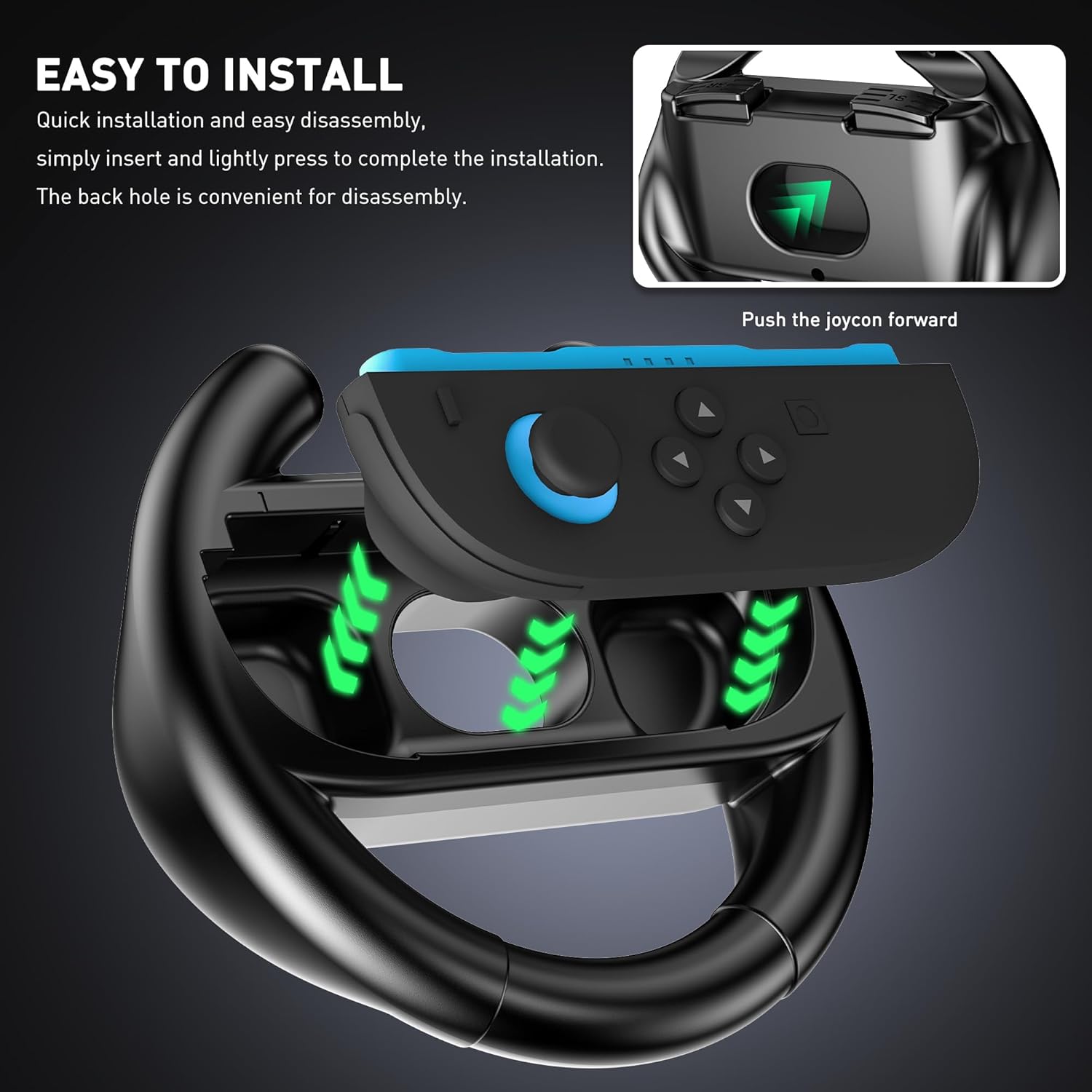 FANPL Steering Wheel for Nintendo Switch 2, Comfort Grip for Mario Kart Wheel JoyCon 2 Controller with 4 Thumb Caps, Enhance Racing Experience (Black-Black) - Image 2