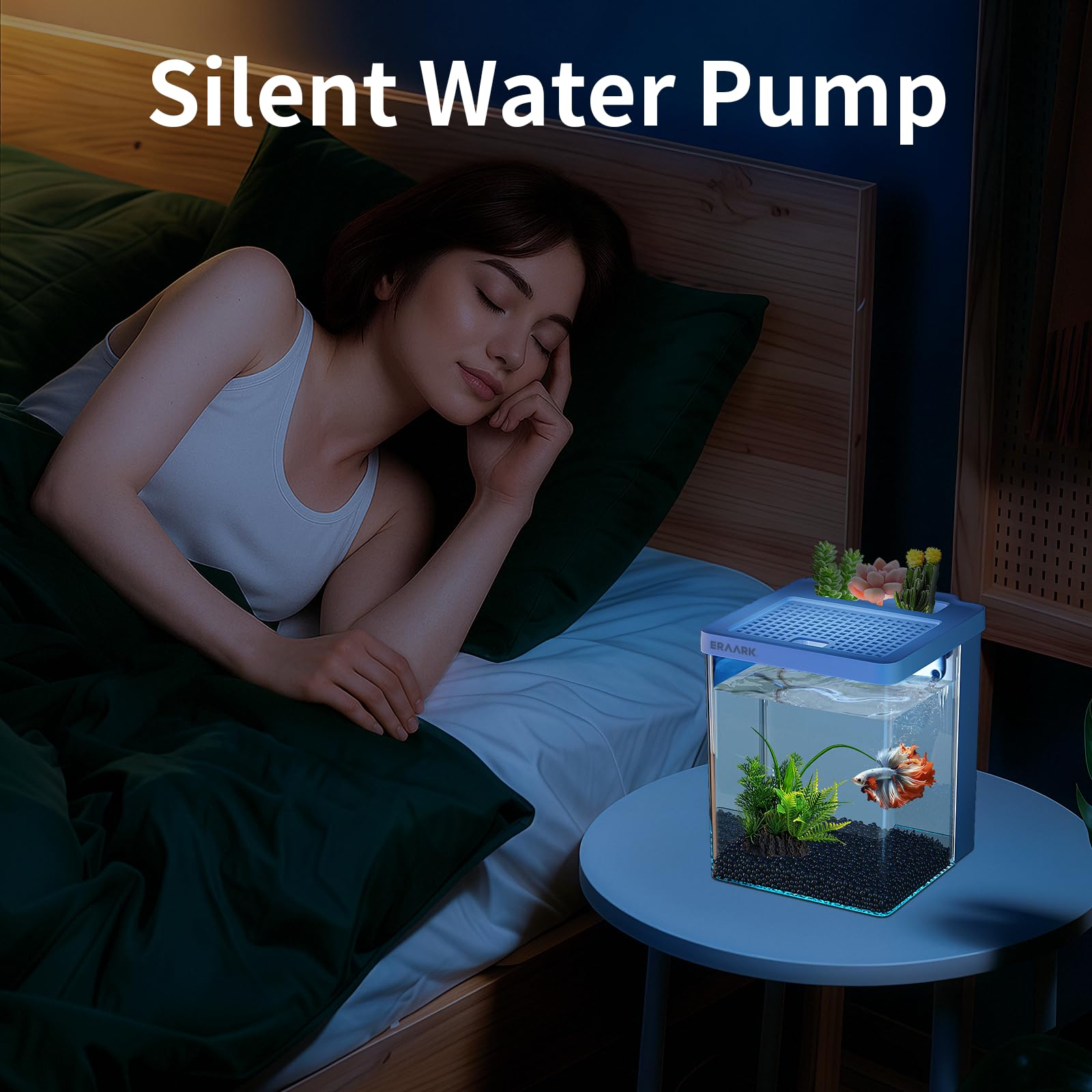 Kit de acuario pequeño de 1.5 galones Betta con filtro de bomba de agua silenciosa, luz LED, pecera