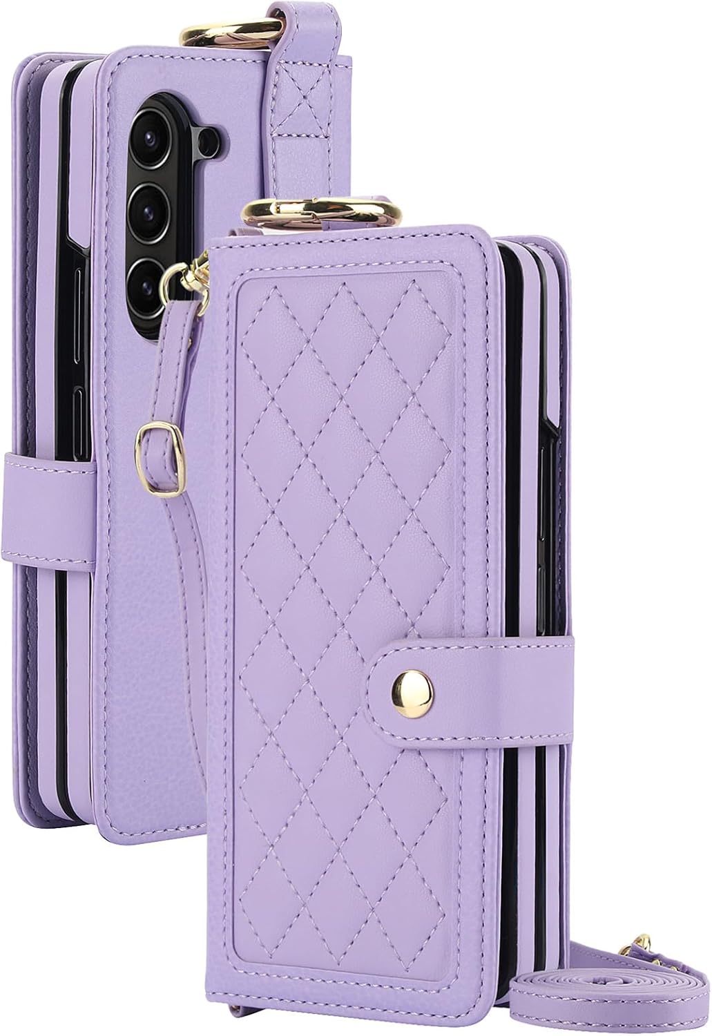 Wallet Case for Samsung Galaxy Z Fold 7, Flip Leather Cover Pen Slot Wristband Lanyard Strap Magnetic Closure Protection Case Purple