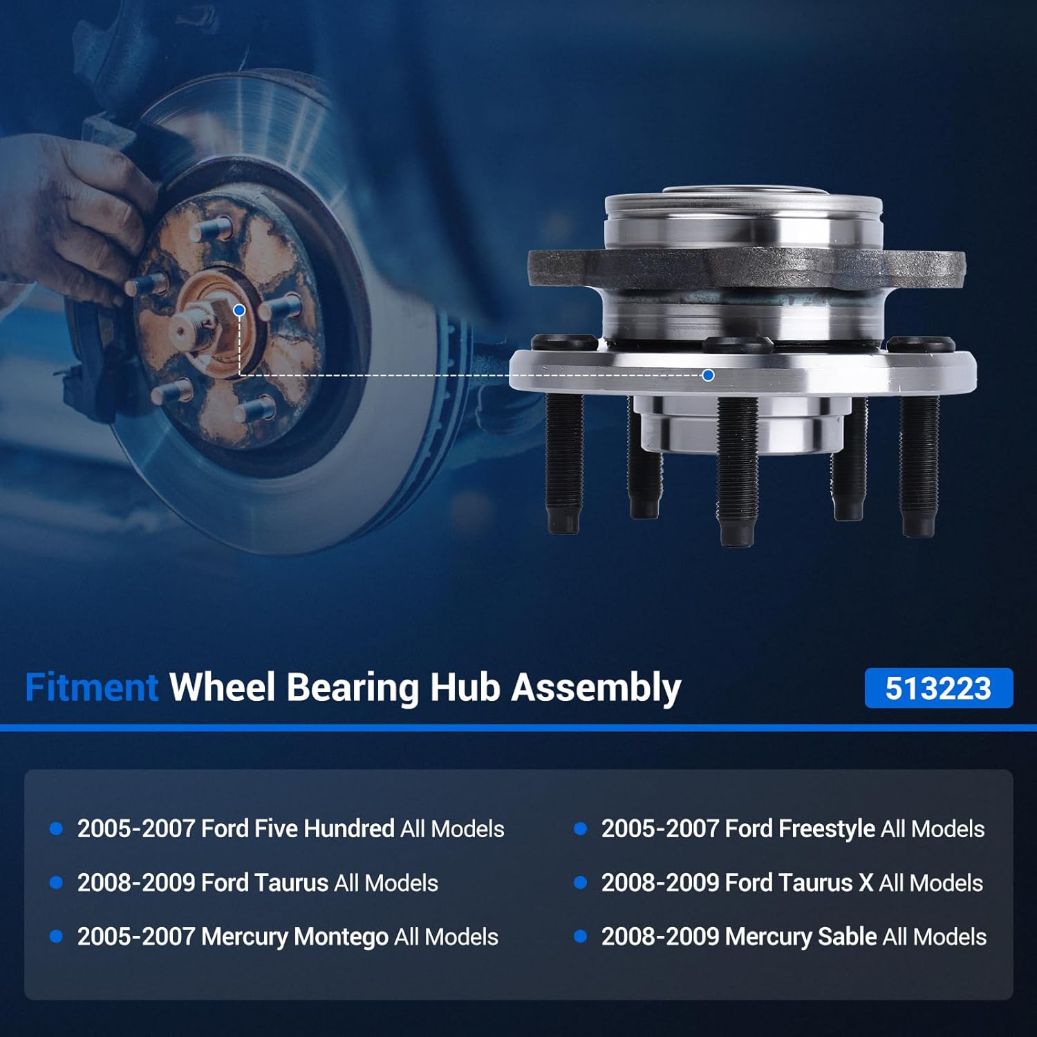 Autoround 2PCS 513223 Front Wheel Bearing and Hub Assembly Compatible with Ford Taurus/Mercury Sable 2008-2009, Freestyle/Five Hundred/Montego/Taurus X 2005-2007