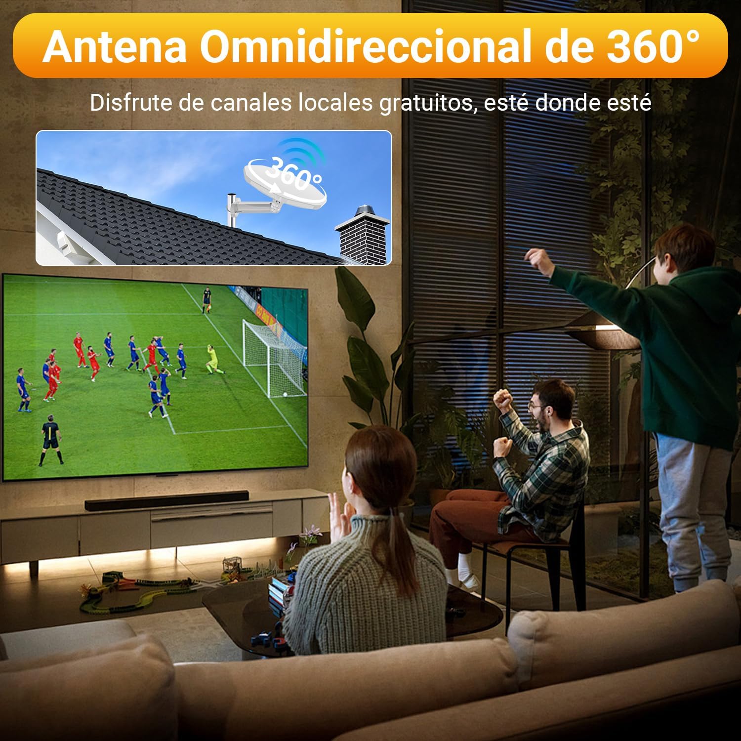Antena TV Exterior Potente TDT Digital, Compatible con Antena TV Interior Potente, al Aire Libre con Recepción Omnidireccional 360°,Canales Locales 4K 1080P, Cable Coaxial de 32,8ft