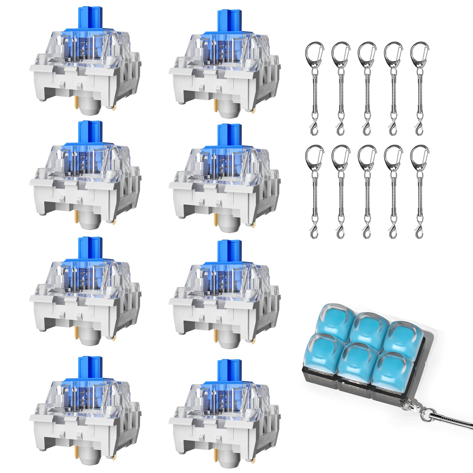 Zhouwang 1000 Pcs Blue Clicky Switches,Extra 10 Keychains &amp; 1 Fidget Toy