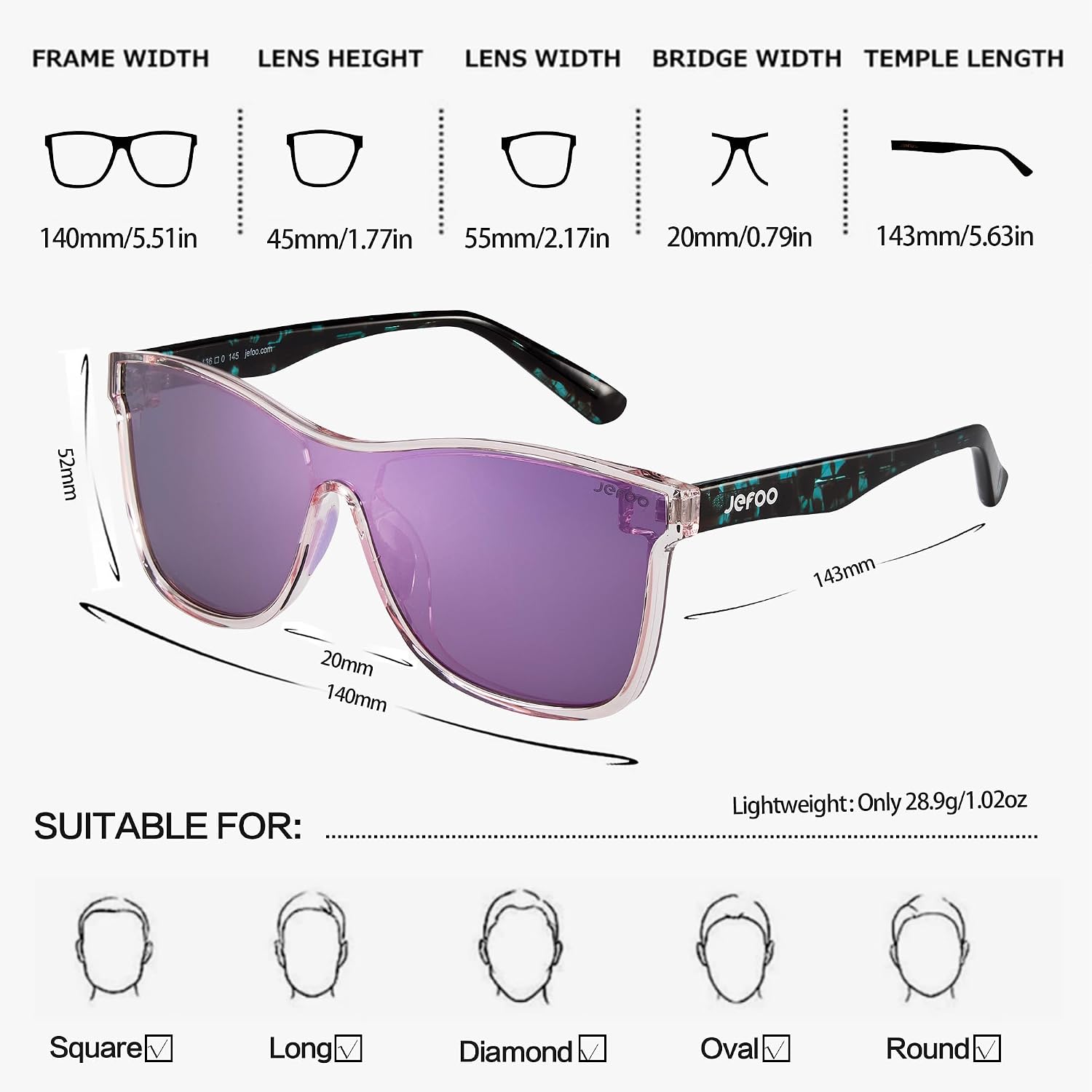 Jefoo Polarized Sunglasses Men Trendy Mirrored shades Women Reflective Sun Glasses UV Protection