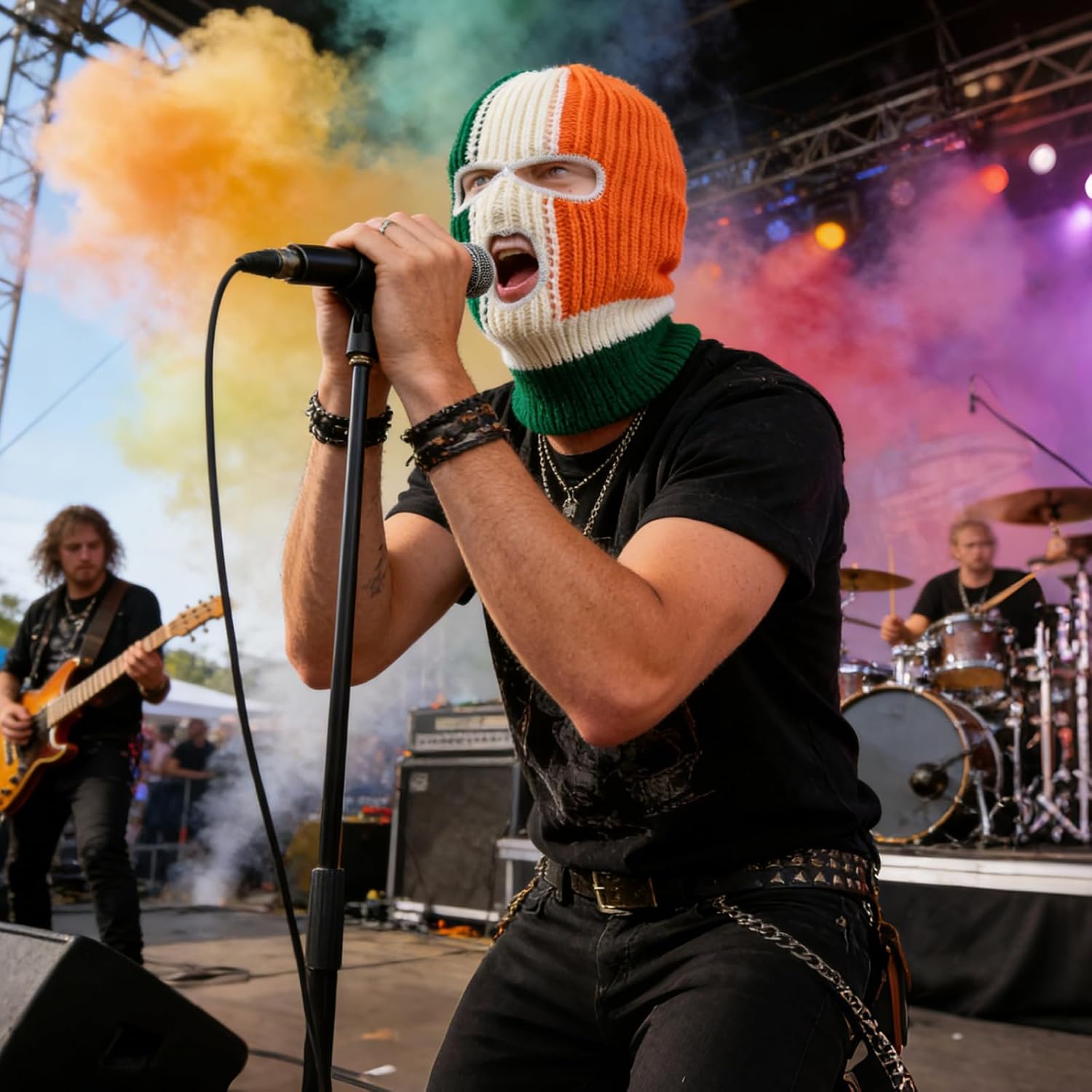 Balaclava face mask Men Winter Irish Flag Tricolor Balaclava Crochet Hat Music Festival Halloween Winter Balaclava Men Multi