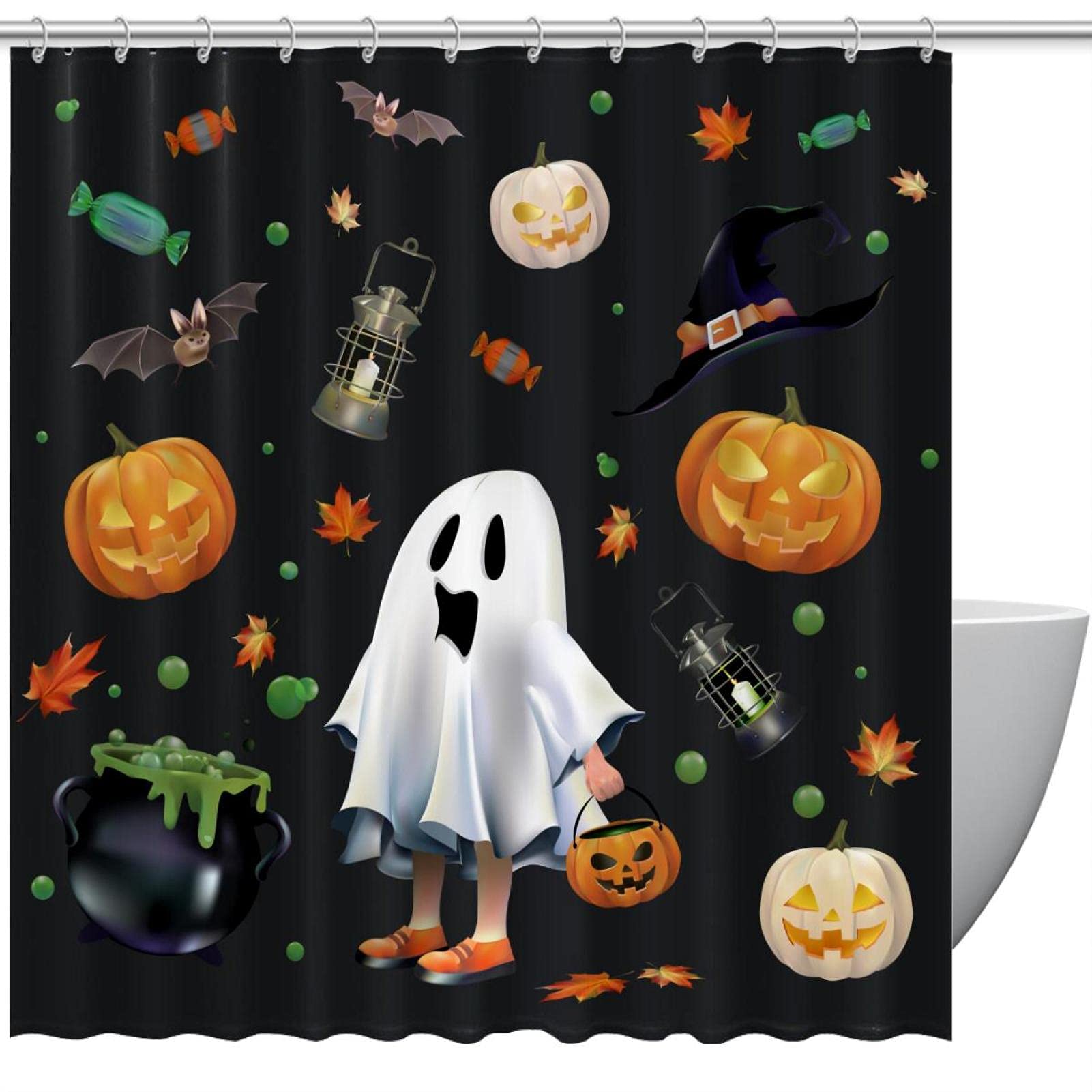 Rideau de douche Halloween 183x183 lavable et imperméable grand format
