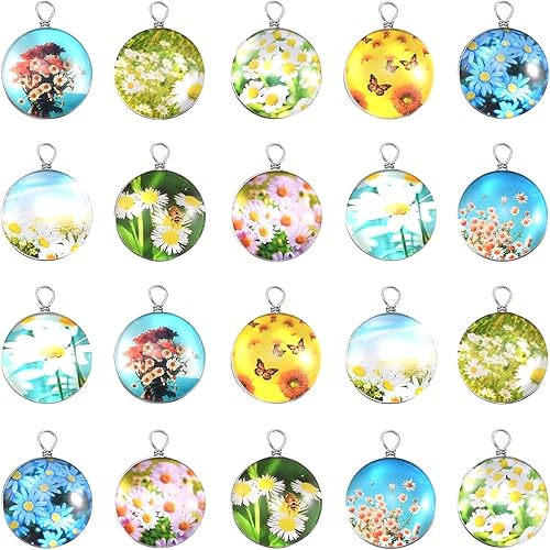 Miniatura 10 de 10 piezas de doble cara imagen 3D pequeña margarita flor encanto cuentas de cristal encaje cuentas de resina transparente collar colgantes para