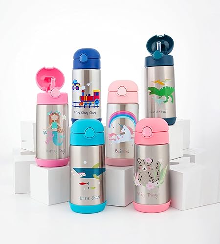 Miniatura 5 de Stephen Joseph Botellas de acero inoxidable de doble pared, botella de agua aislada para niños pequeños, botella aislada al vacío con popote,
