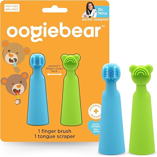 oogiebear Baby Finger Brush & Tongue Scraper - Gentle Oral Care, Soft Silicone, BPA-Free, for Infants & Toddlers