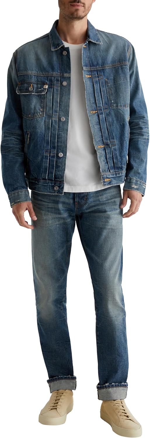 AG Adriano Goldschmied Men's Sid Pleated Denim Trucker Jacket