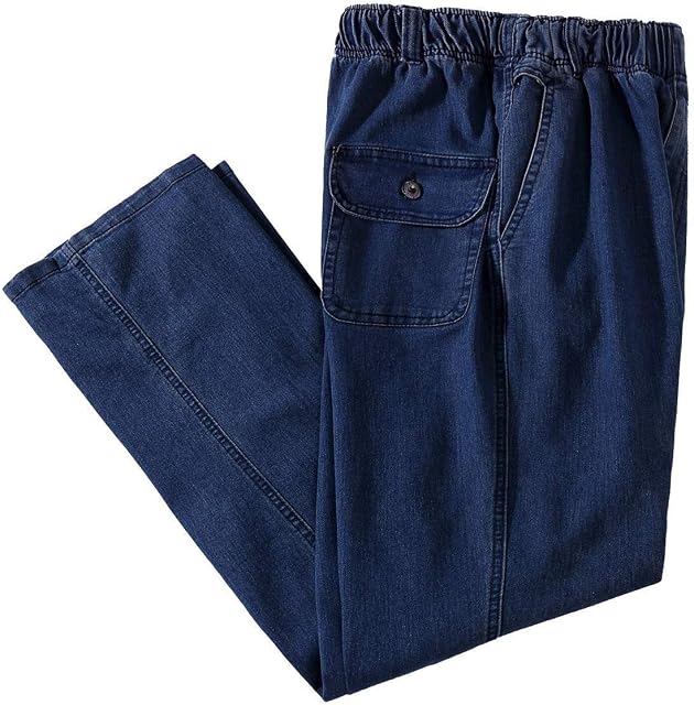 Ylingjun Homme Elastic Waist Jeans Casual Loose Fit Tir sur Jeans Denim Pantalons
