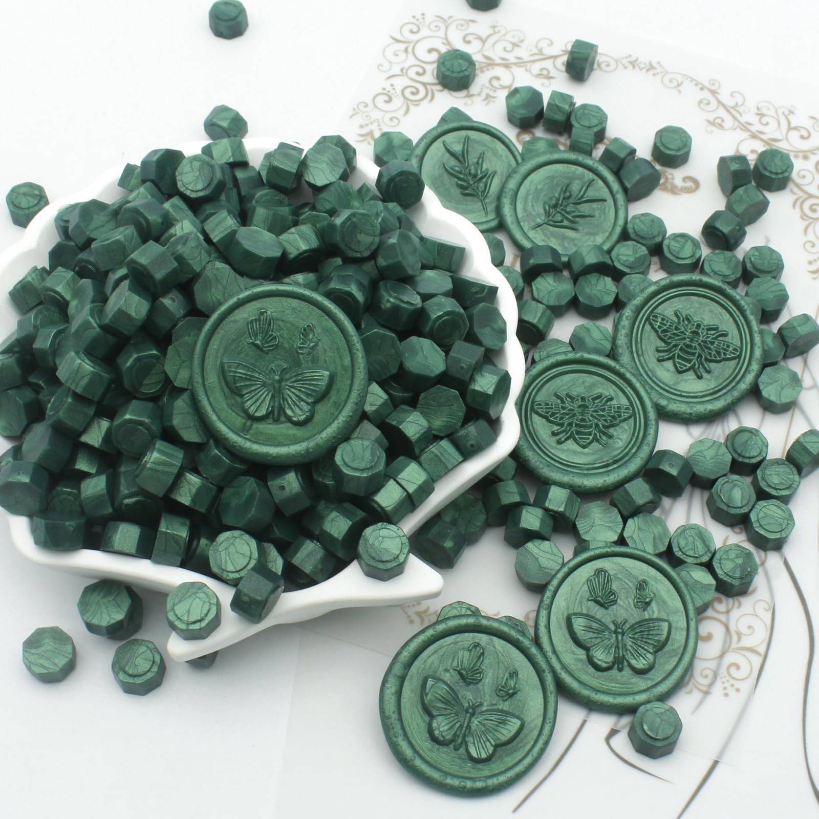 360pcs Pine Green Sealing Wax Beads, Andotopee Premium Wax Seal Beads for Stamp Seals, Octagon Wax Sealing Pellets Refill Pack for Wax Seal Kit, Wedding Invitation, Letter Envelope Seal, DIY Crafts