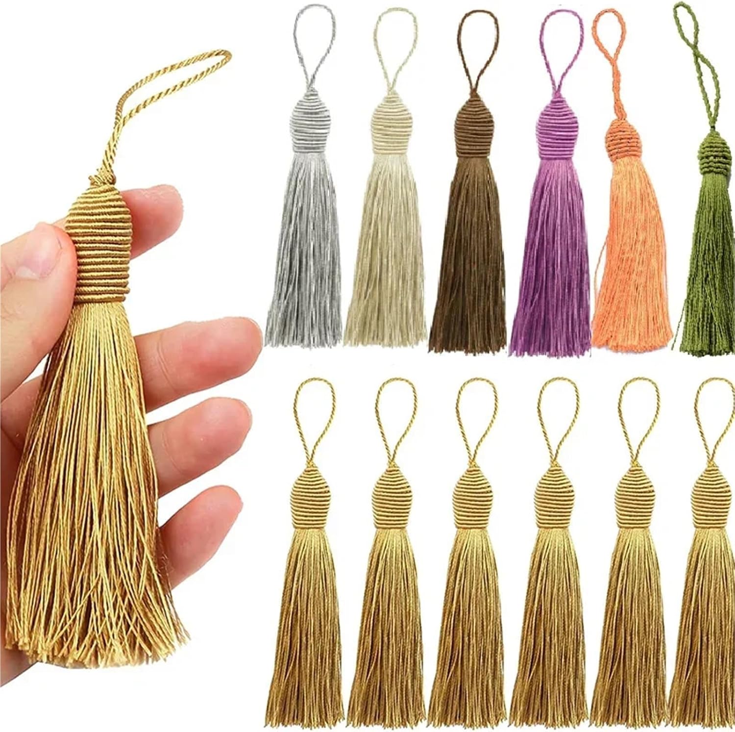Tassel Decorative Cord Tassels Silky Floss 15.5cm/6 Inch Bookmark Tassel with Cord Loop DIY Craft Jewelry Making(Dark Purple,12Pcs)