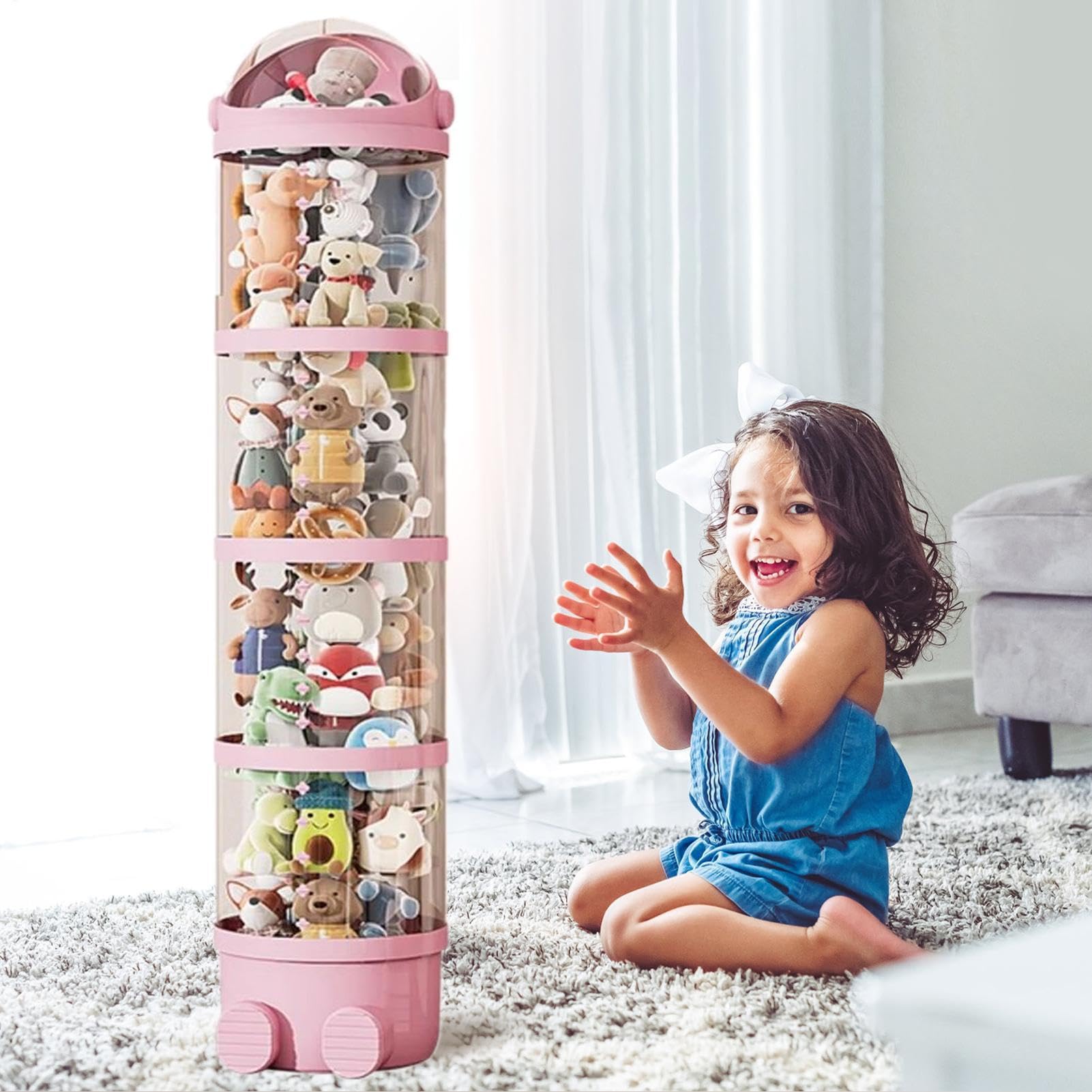 Grande organizer per peluche - Torre trasparente per animali di peluche, Zoo portaoggetti per animali di peluche | Tubo portaoggetti per animali di peluche con maniglia, Scatola portaoggetti trasparen