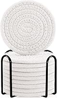 Vista 19 de ABenkle Juego de posavasos con soporte de 10 unidades, posavasos absorbentes tejidos de algodón para bebidas, juego de posavasos minimalista
