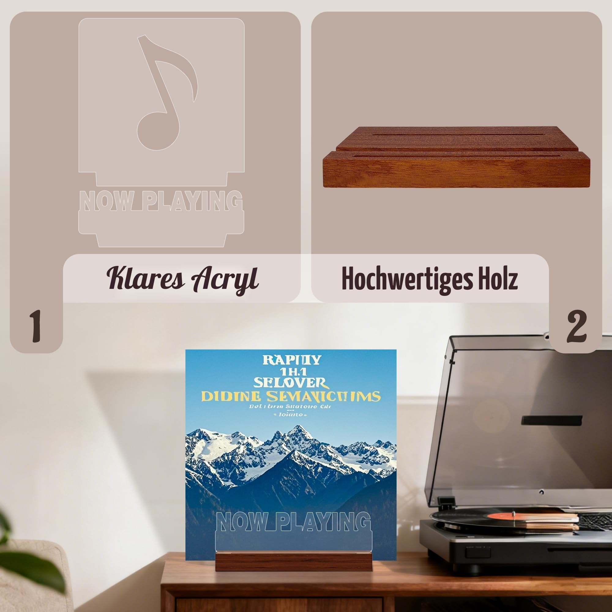 YuanDian Vinyl-Schallplattenständer, beleuchteter Displayhalter für Schallplatten, Holz-Acryl-Halter mit warmem Licht für Album-Display-Aufbewahrung, Heimschreibtisch-Dekor für Musikliebhaber