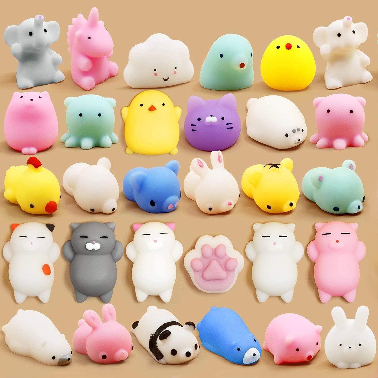 AIMEDYOU 30 Pcs Squishies Mochi Squishy Toys Party Favors for Kids Mini Squishy Kawaii Mochi Animal Squishies Cat Unicorn Squishy Mini Squeeze Stress Relief Toys for Kids Adults Treasure Box Toys