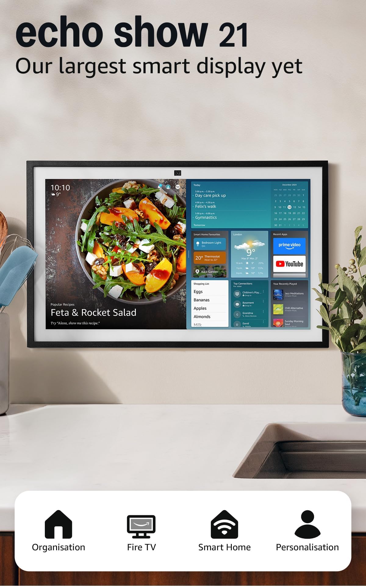 Amazon Echo Show 21 (newest gen), A stunning 21" smart display with built-in Fire TV, powerful vibrant sound, immersive HD streaming, with Alexa+ Early Access