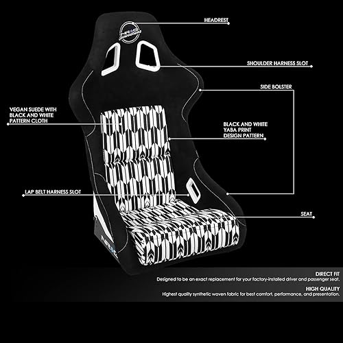 Vista 31 de NRG Innovations NRG-FRP-302BK Asiento de carreras con respaldo fijo de fibra de vidrio (grande), compatibilidad con arnés de 4 puntos, Alcántara