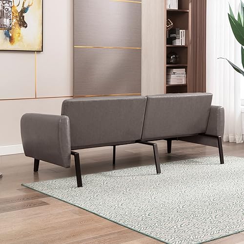 Miniatura 9 de CECER Sofá y sofá convertible, sofá cama, sofá cama ajustable, futón de piel sintética, futón con brazos divididos en la espalda para sala de estar,