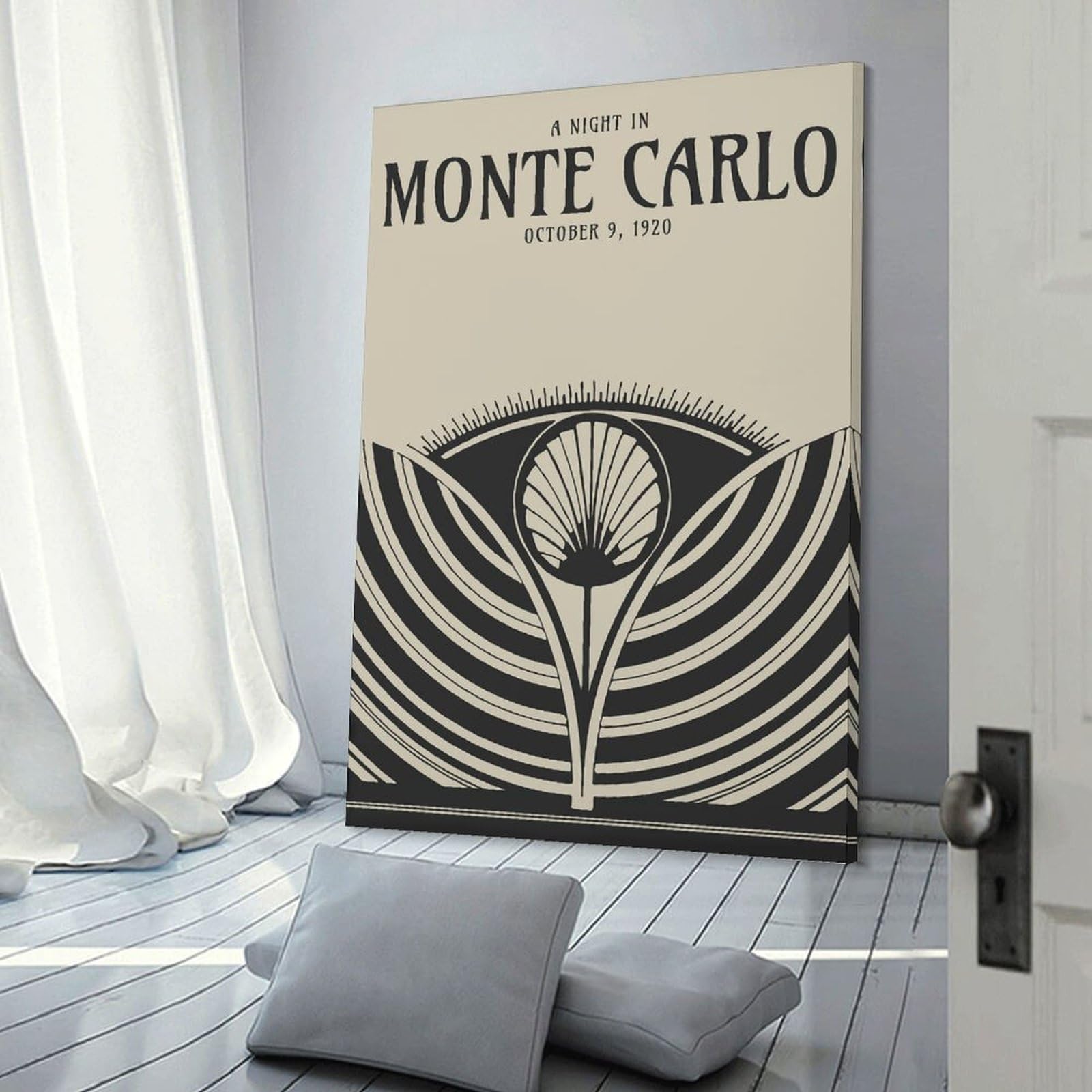 Junmoney Decorative Canvas Print Art Deco Monte Carlo, 24x36inch(60x90cm), for Entrance Spaces, Stair Walls Or Halls, A Neat Decor Update for Hallways