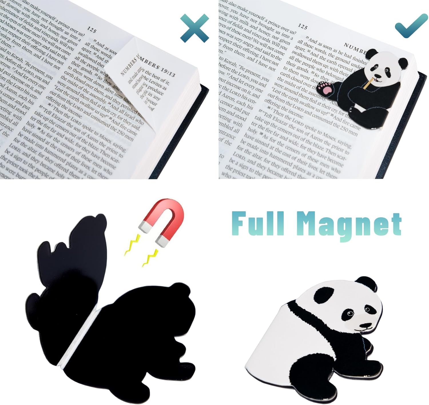 Magnetic Panda Bookmark for Women, 6 Pieces Assorted Cute Book Markers Clip Set, Reading Accessories Birthday Gifts, Book Mark for Book Lovers - Image 4
