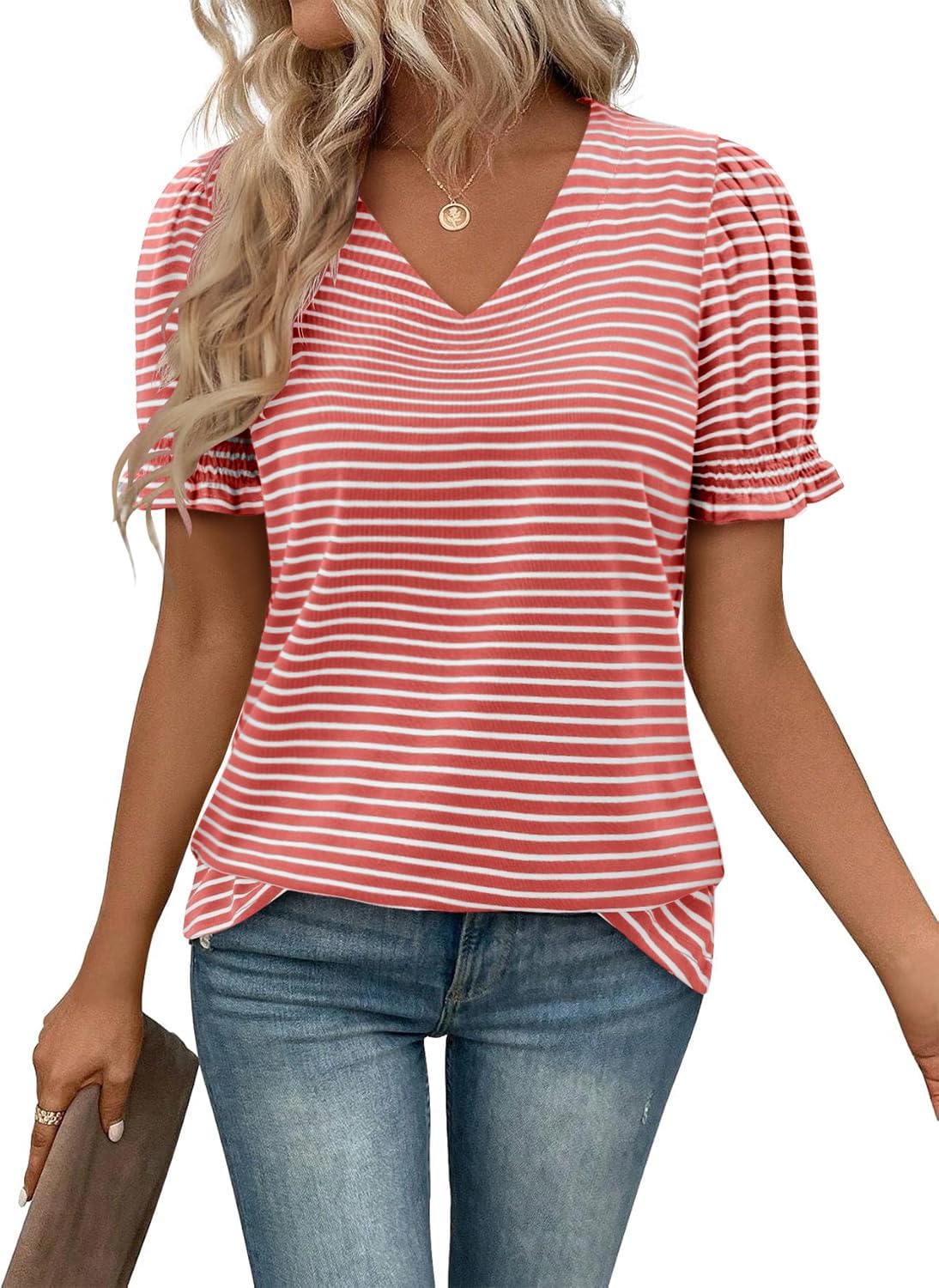 CRAZY GRID Women's Summer Tops Ruffle Short Sleeve 2026 Casual Knit Loose Fit T-Shirt - Image 4