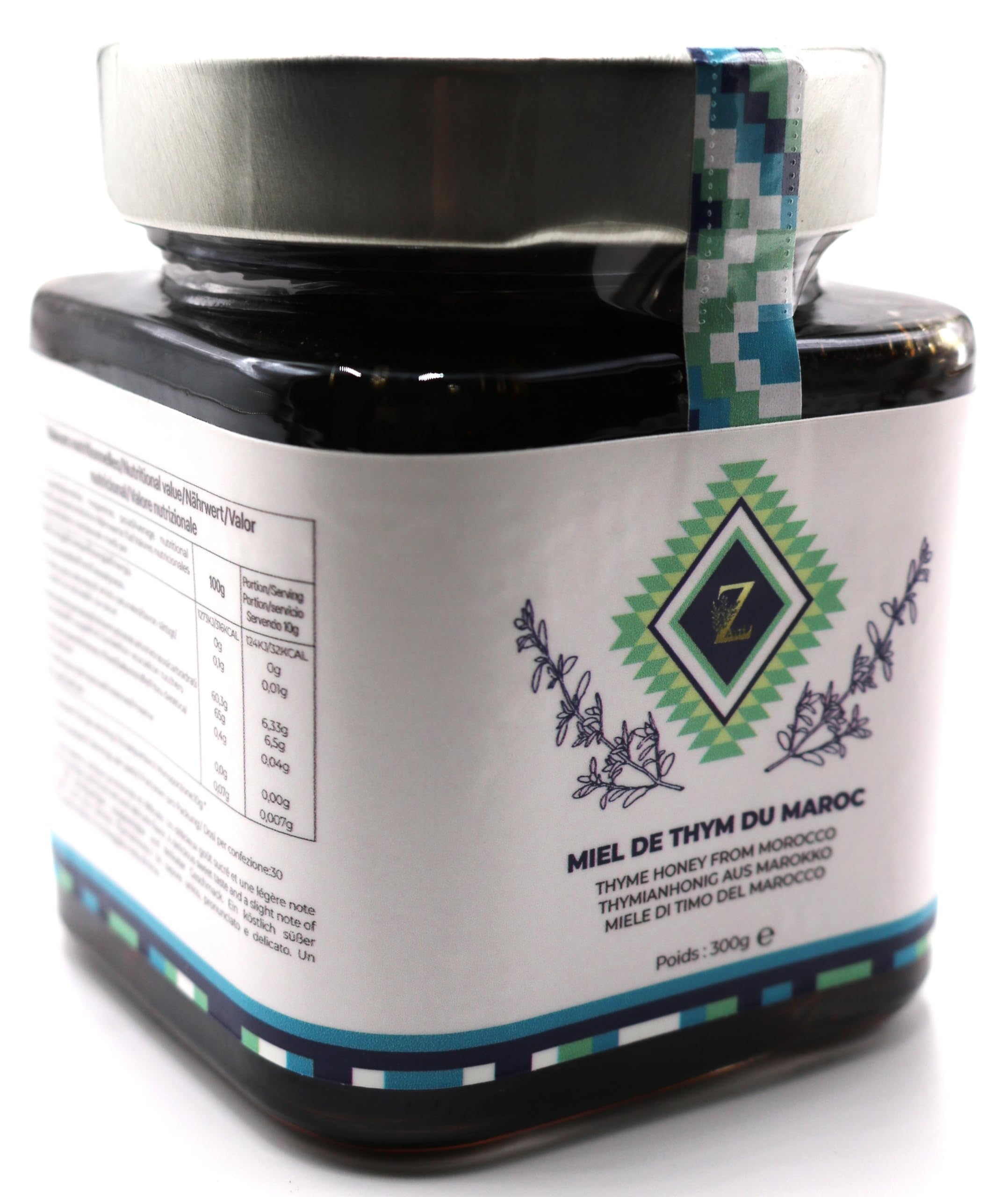 Miel Cru de thym du Maroc Vraie Premium -300g 100% Pur - Recueilli Au Maroc - De La Qualité La Plus Fine, Une Grande Variété De Saveurs Délicieuses.