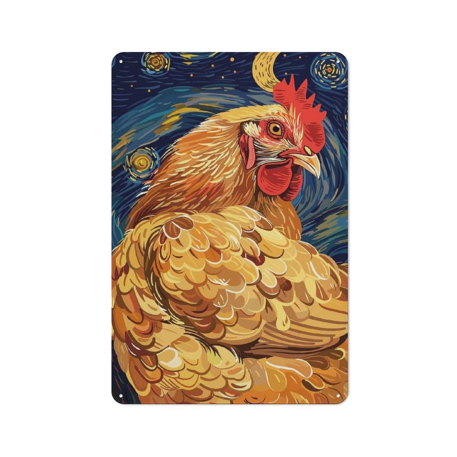 Junmoney Chicken In Starry Night Style Rustic Metal Sign 30X20cm For Kitchen Or Home Bar, Gift For Kitchen Decor Lovers During The Christmas Season