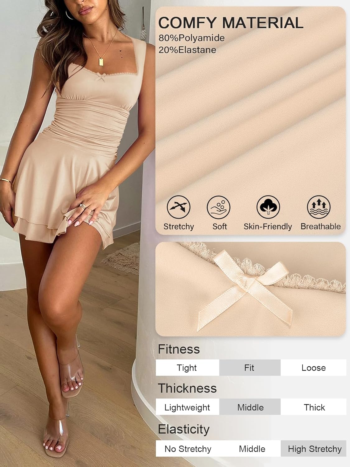 Women's Square Neck Ruffle Hem Mini Dresses Ruched Waist Slim Sleeveless Corset Dress for Women Short Party Dress - Image 5