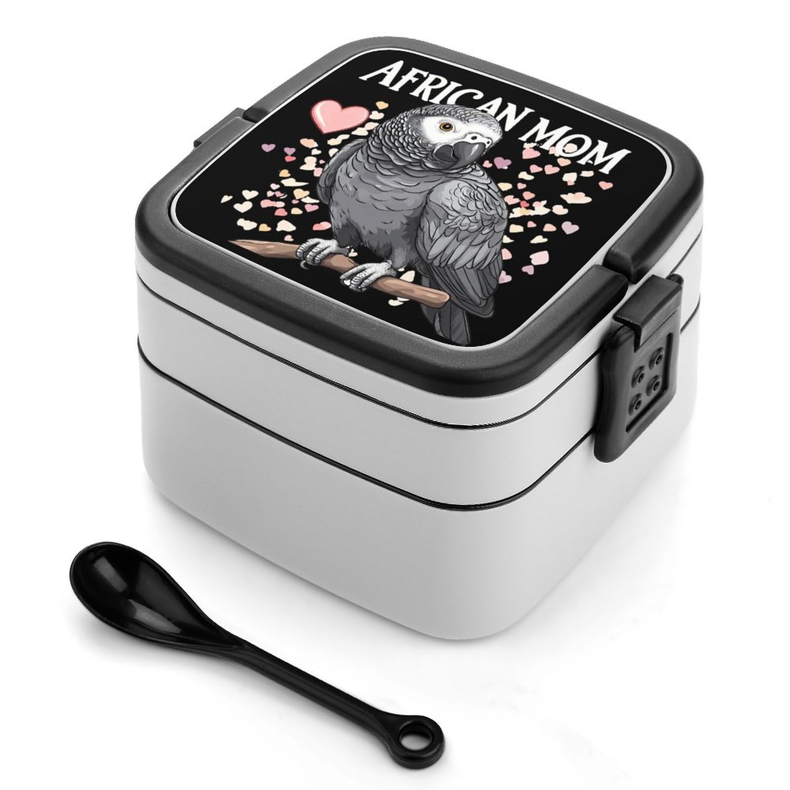 CGSBNGHA Beautiful African Grey Parrot Bento Lunch Box 2 Layer Lunchbox Food Container for Adults Office