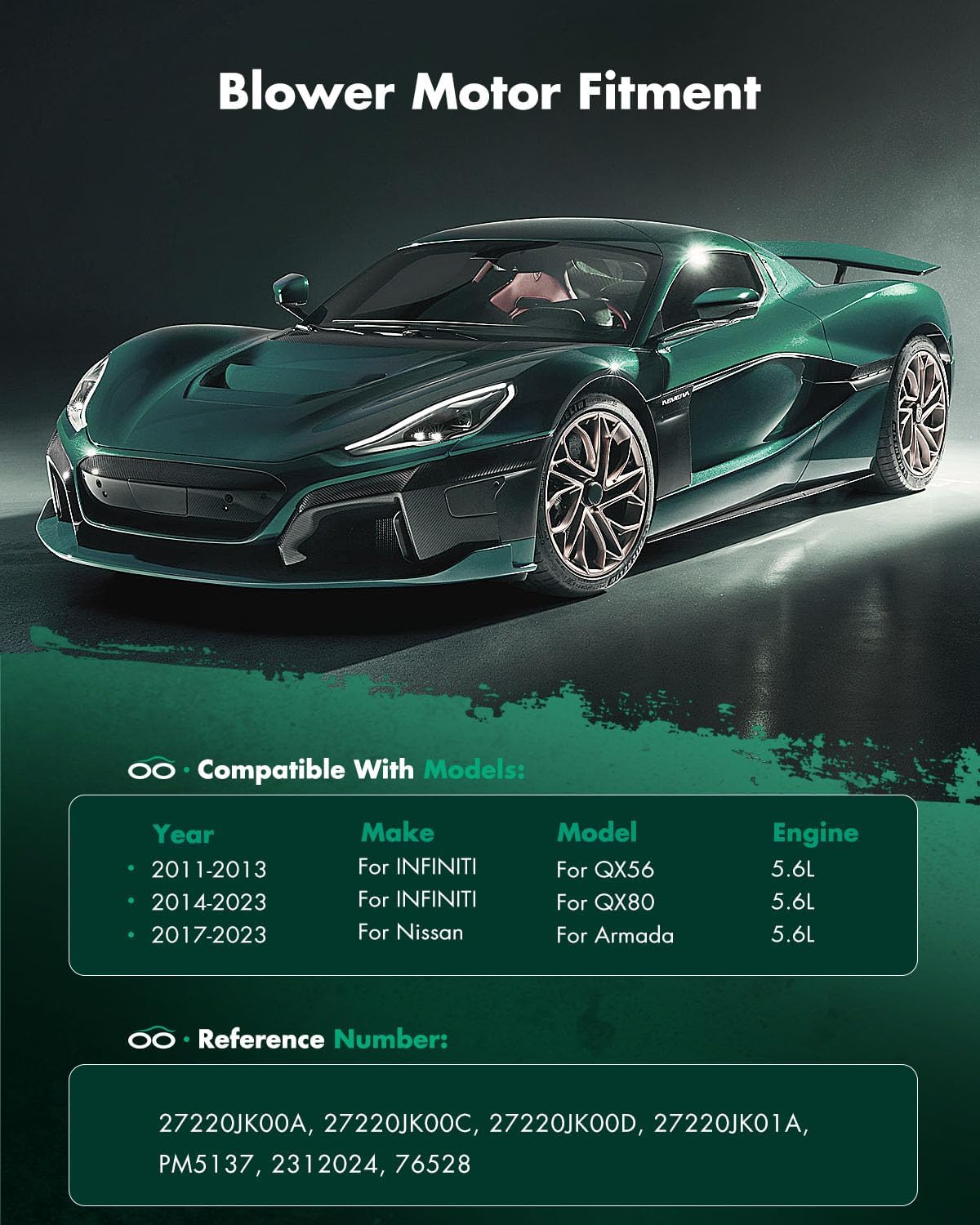 SCITOO HVAC Blower Motor Fit for 2011-2013 for Infiniti QX56,2014-2019 for Infiniti QX80,2017-2019 for Nissan Armada Heater Blower Motor Assembly Replacement AC Blower Motor