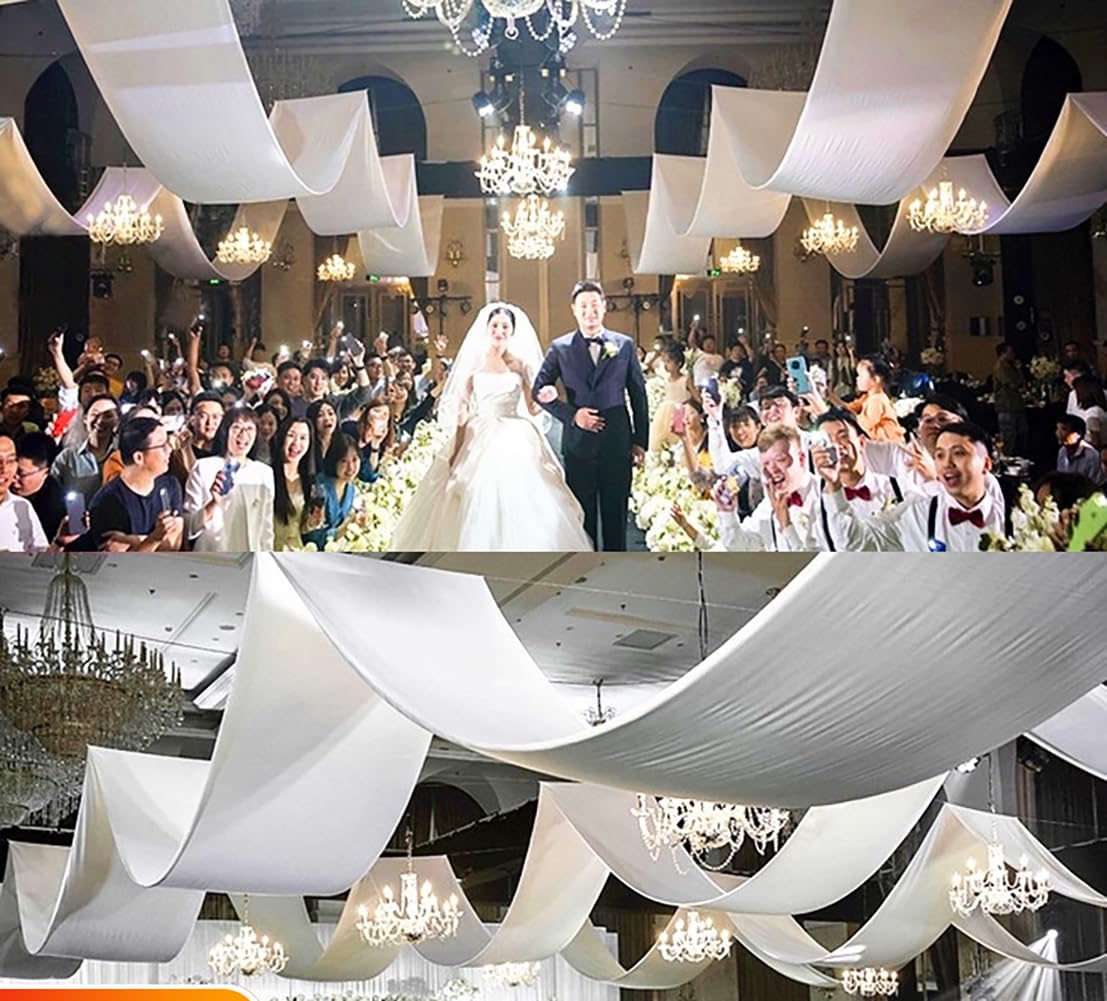 Hochzeit Dekoration Stretch-Stoffe Weiß Hochzeitssaal Querbehang Vorhänge Dekostoff Banner Raumdekoration Freihanddeko Hochzeit Querbehänge Fensterdeko Hochzeitsbogen Gardinen 80cmx15Meter