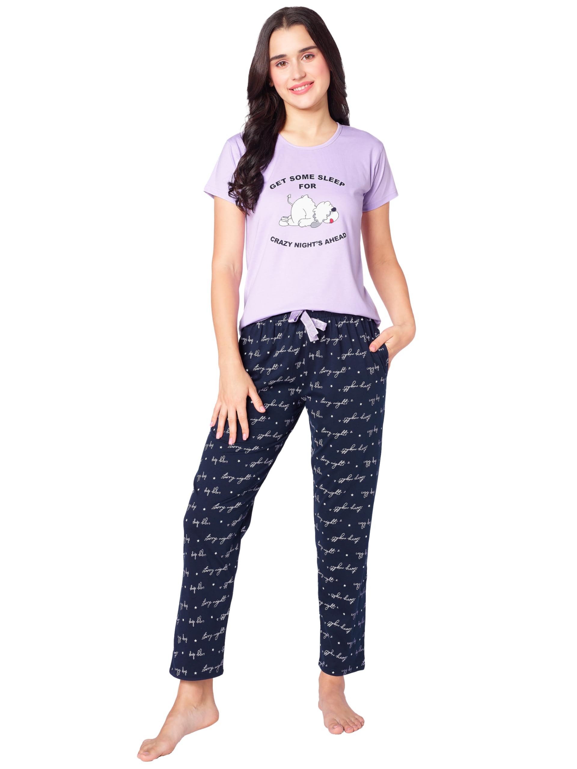 beebelle Women's Cotton Typography Printed Night Suit Set of Top & Pyjama 1122-picture-38