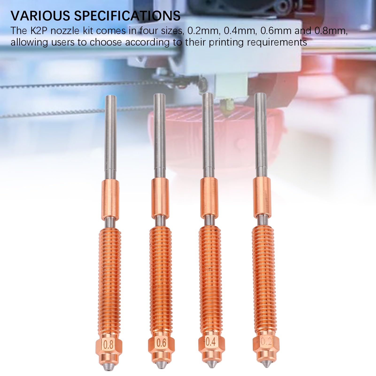 Kit de Boquilla de Acero Endurecido, Boquilla de Impresora 3D Bimetal de la Boquilla de Desconexión Rápida Tubería de Extremo Caliente 0.2 0.4 0.6 0.8 Mm para K2 Más
