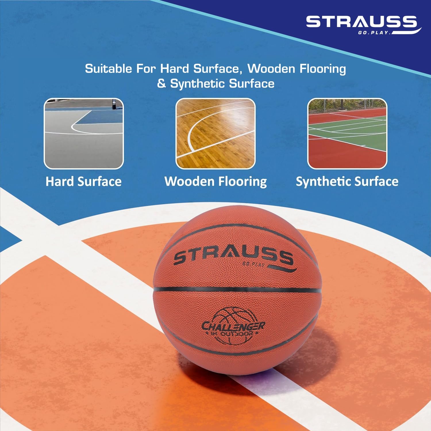 STRAUSS Zing Basketball Size 7 | Professional Basket Ball for Indoor-Outdoor Training and Match | Suitable for Hard Surface, Wooden Flooring & Synthetic Surface | for Kids and Adults 3